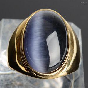 Cluster-Ringe 2022 Vintage-Edelstahl-Ring für Frau mit ovalem Katzenauge-Opal, übertrieben dekoriert, Modeschmuck-Tropfen