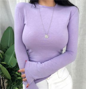 Дизайны весна лето топ сексуальная футболка женщина эластичность корейская одежда женская одежда Стрим футболка Женская повседневная длинная рукава Tops T1564594