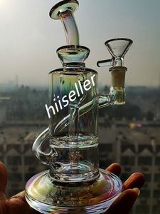 Percolatore Pipa ad acqua Narghilè Vetro colorato Bong Recycler Dab Rigs Tubo di fumo con Banger da 10 mm