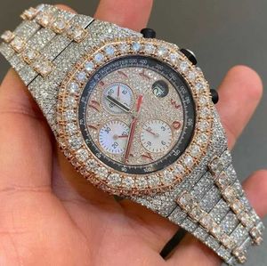 2024 Zegarek zegarek na rękę blasku lodowe Ustawienie VVS Diamond Watch for Men Stalils Stal Materiał w marce modowej