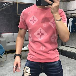 Men's T Shirts Luxury 2023 New Printing Rhinestone Mercerized Cotton Casual Mens Slim Tees Fashion Designer Round Collar Shor346T