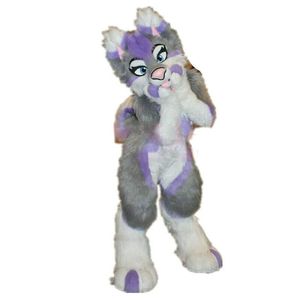 Long Fur Grey Husky Dog Cartoon Mascot Costume Animal Party Game Suit Fursuit Parade Fancy Dress Advertising Adults Storlek