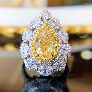 Cluster Rings Fashion Bling Citrine Diamond Ring for Women S925 Silver Color Vintage Lace Resizable Finger Wedding Party Jewelry Gitf