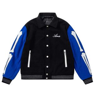 Jackets masculinos Squeleleton Toalha de toalha bordada Carta bordada Mens Wear Wool Blend Baseball Jacket Casal à prova de vento 2132