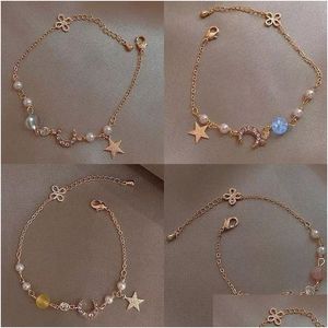 Chain Korean Style Bracelet Cute Stars Moon Link Pendant Transport Bead Girls Exquisite Starry Sky Jewelry Ins New Drop Delivery Brac Dhslq