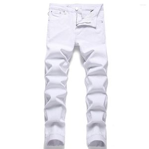 Herr jeans m￤n ren vit stretch denim streetwear smal avsmalnande byxor klassiska byxor