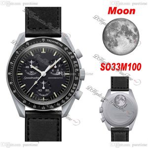 Bioceramic Moonswatch Swiss Quqrtz Chronograph Herrenuhr SO33M100 Mission To Moon 42 Echtgraues Keramikarmband mit schwarzem Nylonarmband mit Box325a