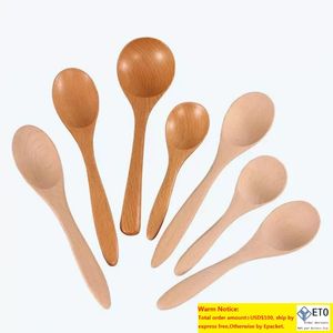 Wooden Spoons Large Long Handled Spoon Kids Wood Rice Soup Dessert Coffee Tea Mixing Tableware
