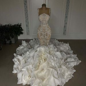 2023 Crystal Mermaid Bröllopsklänningar Sexiga Sweetheart Pärlor Applikationer Spets Brudklänningar Custom Made Sweep Train Vestidos De Novia