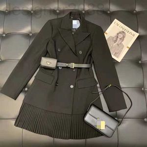 Work Dresses designer Early spring new double breasted patchwork pleated suit skirt fake two-piece design dress SGVJ