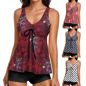 Costumi da bagno da donna 2 pezzi/set elegante stampa di foglie colorate top culotte costume da bagno da donna stile gilet estivo con scollo a V per attività acquatiche