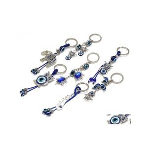 Key Rings Fashion Animal Turtle Palm Evil Eyes Keychain Glass Keyring Blue Eye Pendant Ornament Keychains Drop Delivery Jewelry Dhtew