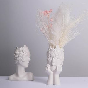 Vases Ceramic Nordic White Flower Head Plant Pot Abstract Art Home Decor Centerpiece Wedding RoomTable Decoration
