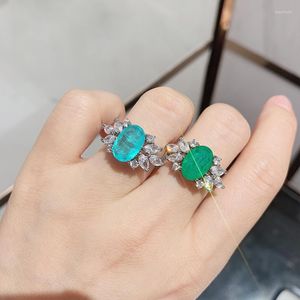 Cluster Rings Megin D Silver Stone Toumaline Emerald Luxury Full Oval Zircon Vintage Boho Retro For Women Wedding Couple Gift Jewelry