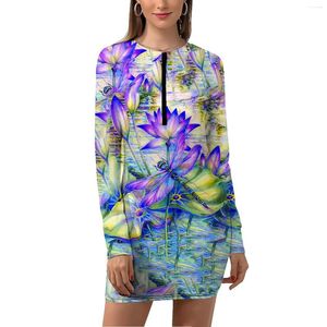 Casual Dresses Horse Dragonfly T-Shirt Short Skirt Loose V Neck Zipper Street Plus Size Top D Floral Print Women's Clothing