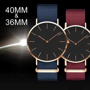 2022 New Mens Womens Watch DW Quartz 패션 캐주얼 시계 Daniels Nylon Strap Clock255V