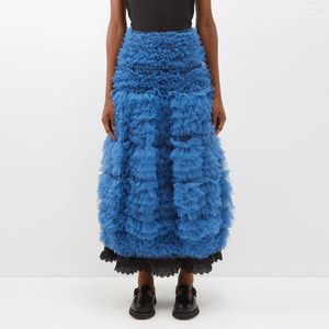 青いファッションのスカート長い女性スカートスカートチュールフリル