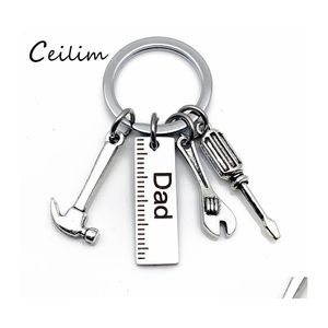 Key Rings Personalized Diy Stainless Steel Keychain Engraved Dad Papa Grandpa Hammer Screwdriver Wrench Tools Fathers Day Drop Deliv Dhv3H