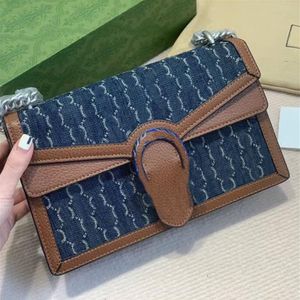 Denim Bacchus Chain Shoulder Bags Women Bag Fashion Crossbody Retro Diamond Check Pattern Tiger Head Buckle Flap Style Design Hand300k