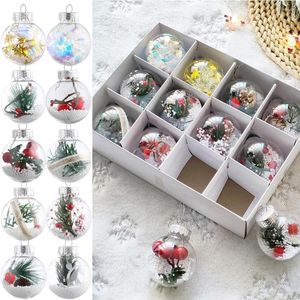 Mix de decoração de festa 12pcs Bolas de Natal transparentes de cristal com pinheiro de pinheiro Ornamentos de bola pendurada do ano do ano