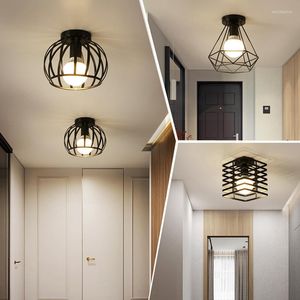 Ceiling Lights Interior Vintage Iron E27 Fixtures For Corridor Aisle Indoor Retro LED Lamp Bedroom Living Room Black