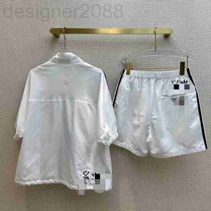 Women's Tracksuits designer Spring and summer sports stripe suit stand collar zipper short sleeve top elastic waist shorts LMR1