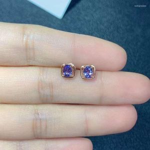 スタッドイヤリングYulem Natural Tanzanite Earring 4x5mm 925 Sterling Silver Jewelry Pendientes Plata de Ley Mujer