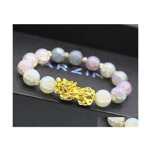 Beaded Natural Stone Feng Shui Strands Bracelets Pixiu Wealth Luck Chinese Pi Yao Dragon Charm Elastic Amet Bracelet For Men Women D Dh8Ai