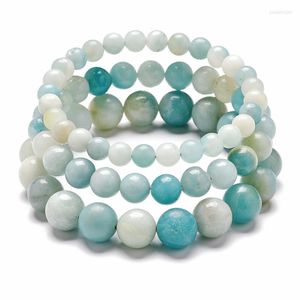 Strand 6/8/10mm rund bollhelande Reiki Stone Blue Quartz Natural Amazonite armband armband kvinnor man