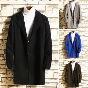 Men's Jackets Simple Men Jacket All Match Temperament Mid-Length Pure Color Slim Fit Coat