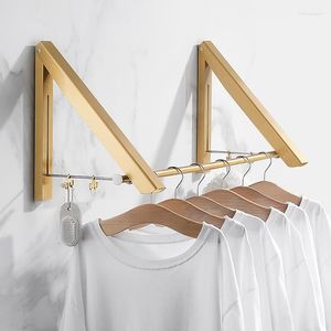 Hangers Wall Mounted Clothes Hanger Folding Coat Racks Aluminum Home Storage Organiser Space Savers With Rod