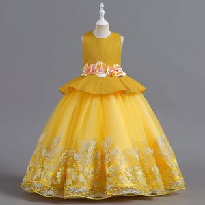 Urocze dla dzieci sukienki z kwiatami dziewczyn na ślub długie rękawy Ball Suknia balowa Długa pociąg druhna sukienka dziewczyny