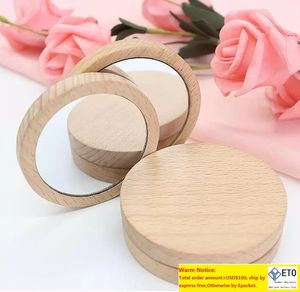 Trä liten rund spegel bärbar pocket mirrorwooden mini makeup spegel bröllopsfest favor presentanpassad logotyp