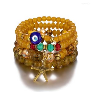 Strang Boho Glas für Frauen handgemachte Augen Charme Naturstein mehrschichtige Armband Armreifen trendigen Schmuck