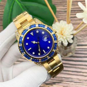 Lyxiga herrar i rostfritt st￥l Fashion Women Color Crystal Diamond Watch Advanced Automata Movement Waterproof Arvwatch244n