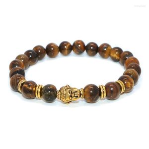 Strand 10mm Tiger Eyes Beads Bracelet Men charme Braslet de pedra natural para homem Buda de joias casuais feitas à mão Buda