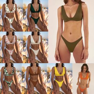 Kvinnor Tv￥delar baddr￤kt Multicolor Pure Colors and Prints Design Swimwear QJ2025 Summer Fashion Sexig sportig stranddr￤kt Holiday Bathing Suit