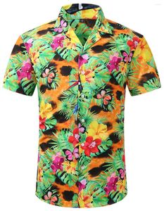 M￤ns avslappnade skjortor 2022 m￤n mode hawaiian tryckt smal fit skjorta flamingo manlig social kort ￤rm strand aloha f￶r m￤n
