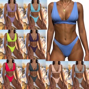 Women two-piece swimsuit multicolor pure colors and prints Design swimwear qj2025 fashion Sexy sporty beach suit holiday swim bathing suit