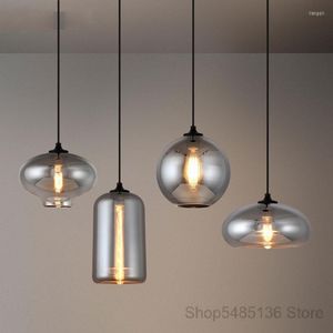 Lâmpadas pendentes fumam luzes de vidro cinza vintage Lâmpada de cabeceira da sala de estar de cozinha de cozinha cafas de quarto luminárias LED luminárias