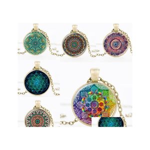 Pendant Necklaces Mandala Flower Of Life Necklace Vintage Buddhism Meditation Cabochon Glass Time Stone For Women Men Fashion Jewelr Dhoki