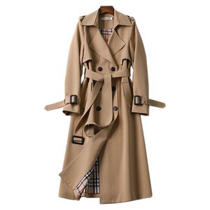 Spring Autumn Belt Coat Womens Trench Coats Women Double Breasted Mid Long High Quality Overcoat Female fashion upscale loose versatile tops 343QR