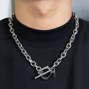 Ins Original Cuban Chain Shaped Buckle Necklace Hip Hop Fashion Titanium Steel Chain Jewelry Accessories For Men And Women