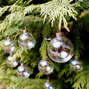 Decoração de festa 12x Clear iridescent Glass Baubles Balls Tree Christmas Ornament DIY Decor 2022 Noel Home