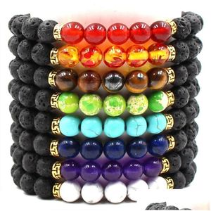 Pärlstav chakra armband gå ner i vikt svart lava helande nce pärlor reiki bön natursten för kvinnor män unisex droppleverans juvelr dhv6i