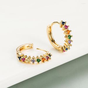 Hoop Earrings Women's Fashion Multicolor Zirconia Inlay Lovely Tiny Huggies Crystal Thin Shiny Small Earring Piercing Jewelry