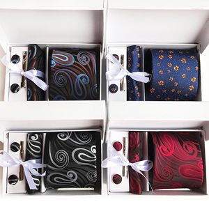 Bow Ties Unique Design Business Men's Accessories Suit Fashion Explosions Tie Pocket Towel Cufflinks Paisley Gift Box 6 Piece