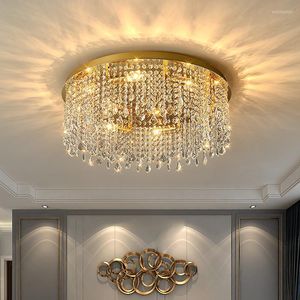 Plafoniere Lampada di cristallo di lusso per la camera da letto Soggiorno Decorazioni moderne per la casa Lampadario a LED rotondo in oro con montaggio a incasso 2022