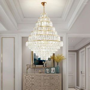 Chandeliers Villa Hollow Duplex Building żyrandol Crystal Hall Spiral Stairase Post-Modern salon El Lobby Light Luksarna lampa