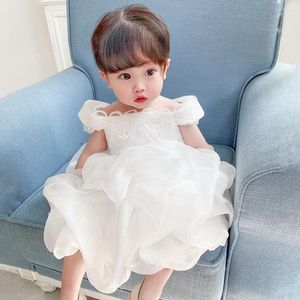 Kız Elbiseler 2022 Avrupa ve Amerikan Bebek Elbise Poncho Kek Etek Mesh Kelime Omuz Dolun